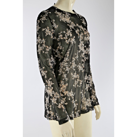 NORMA KAMALI Blouse Floral Leaf Print Black Long Sleeve Size S 36 - Picture 1 of 14